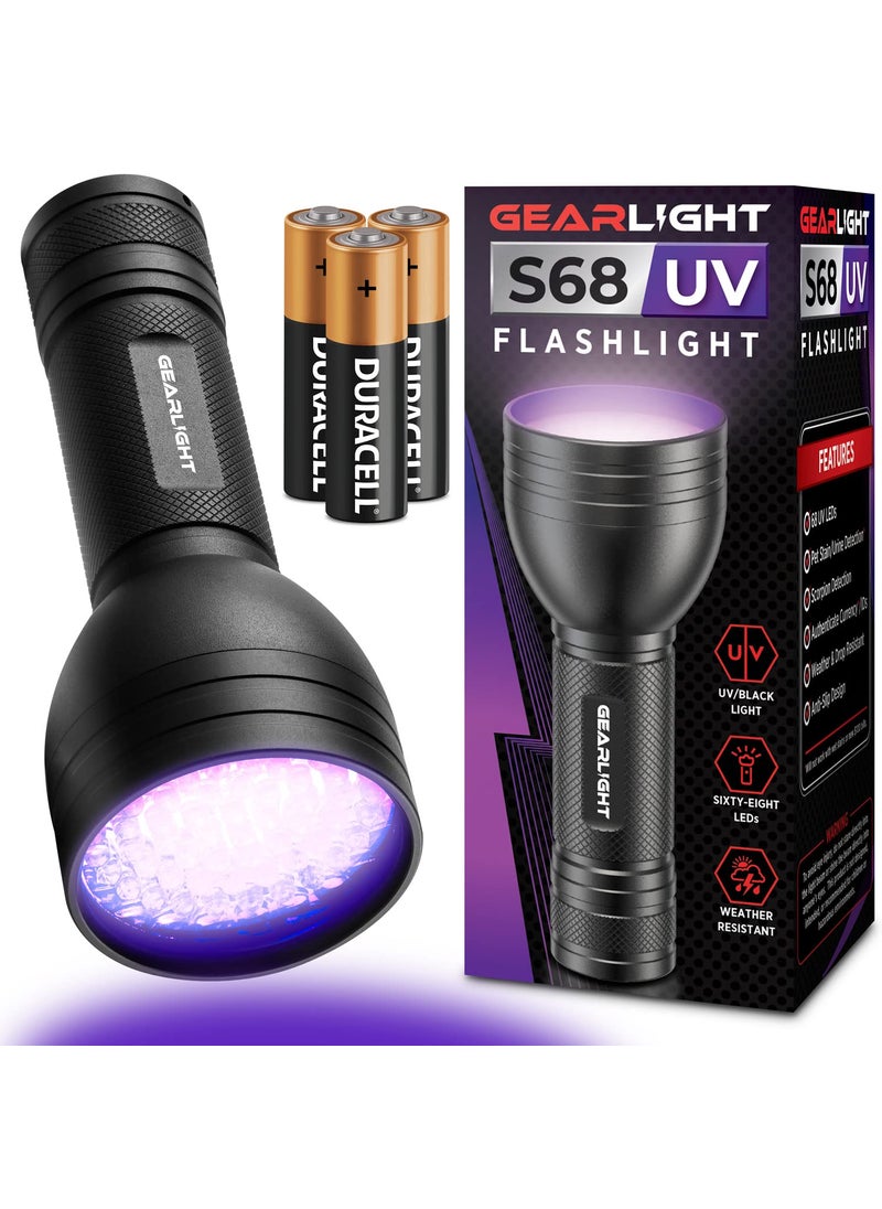 GearLight GearLight UV Flashlight with Batteries S68 Black Light  Portable Handheld 68 LED Blacklight Flashlights  Ultraviolet Lights for Pet Urine Hotel Inspection and Bed Bug Detection 