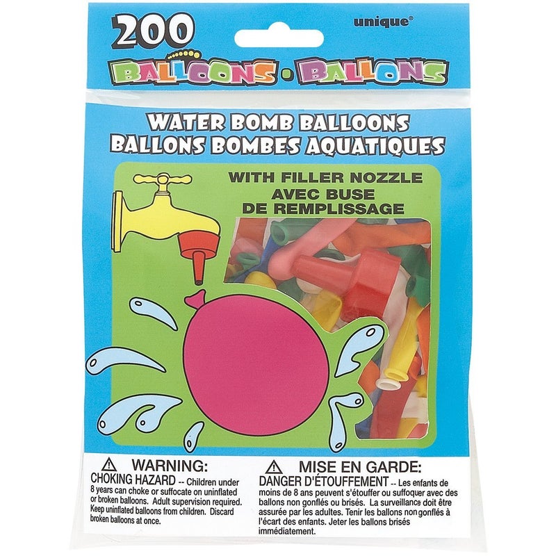 Unique Assorted Water Bomb Balloons with Nozzle, 200-Pack - Easy-to-Fill & Durable Latex Balloons, Perfect for Summer Parties & Outdoor Fun