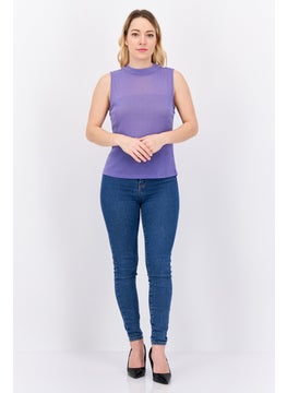 MANGO Women Mock Neck Sleeveless Plain Tank Top, Purple  - Image 4