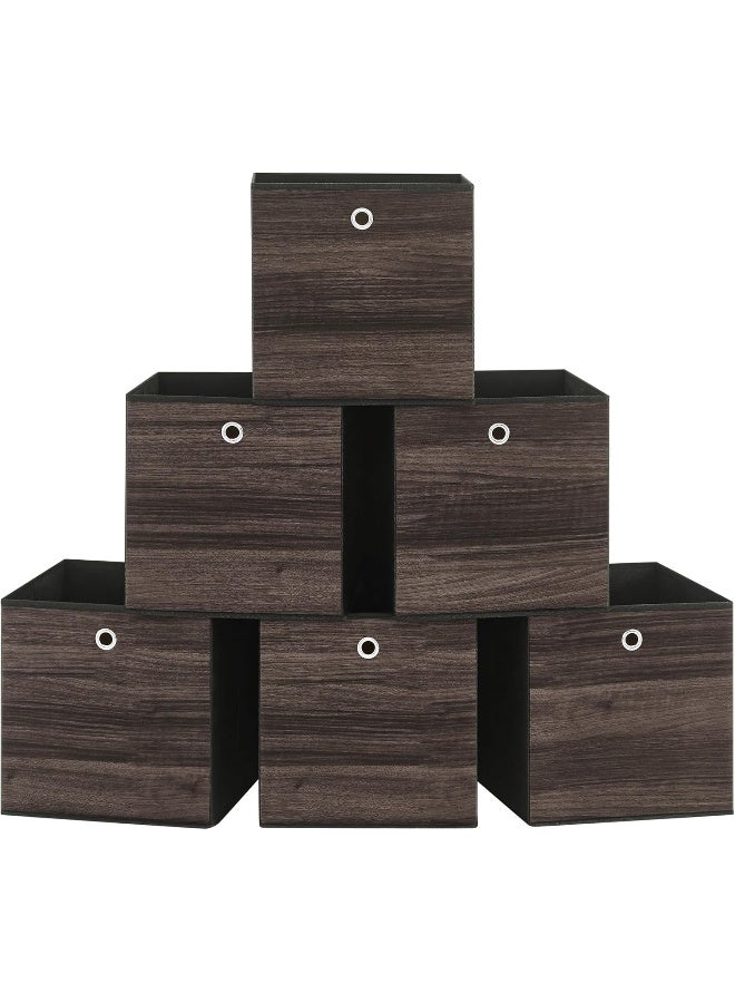 SONGMICS صناديق تخزين SONGMICS، مجموعة من 6 صناديق تخزين مع مقابض، مصنوعة من قماش أكسفورد القابل للطي وقماش غير منسوج، صناديق تخزين بحجم 13 × 13 × 13 بوصة، تناسب وحدات تخزين مكعبة، بني كستناء - Image 1