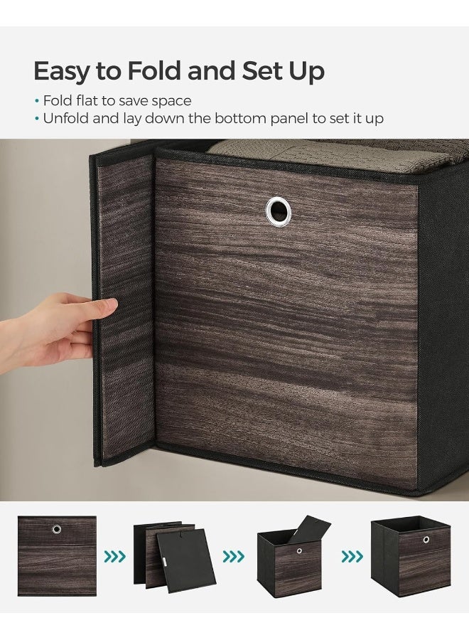 SONGMICS صناديق تخزين SONGMICS، مجموعة من 6 صناديق تخزين مع مقابض، مصنوعة من قماش أكسفورد القابل للطي وقماش غير منسوج، صناديق تخزين بحجم 13 × 13 × 13 بوصة، تناسب وحدات تخزين مكعبة، بني كستناء - Image 4