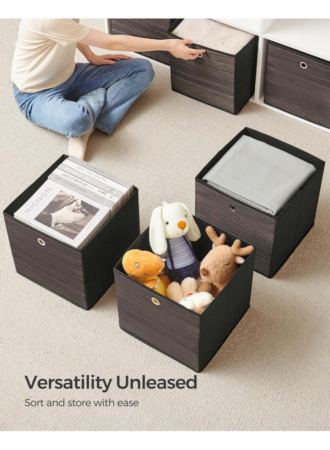 SONGMICS صناديق تخزين SONGMICS، مجموعة من 6 صناديق تخزين مع مقابض، مصنوعة من قماش أكسفورد القابل للطي وقماش غير منسوج، صناديق تخزين بحجم 13 × 13 × 13 بوصة، تناسب وحدات تخزين مكعبة، بني كستناء - Image 3