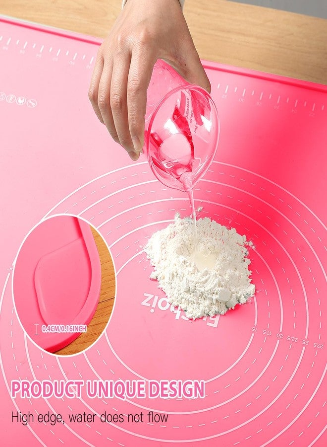 EuChoiz Silicone Pastry Mat 24"*16" Extra Thick Non Stick Baking Mat Food Grade Silicone Dough Rolling Bake Mat with Edge Heightening Pink - Image 2