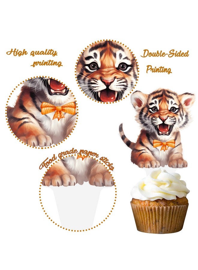 umoni Tiger Cupcake Toppers - 48Pcs Tiger Party Cupcake Picks & Cake Toppers for Safari Jungle Party Supplies - Image 3