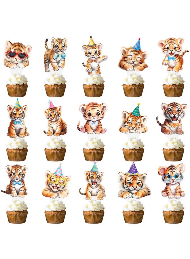 umoni Tiger Cupcake Toppers - 48Pcs Tiger Party Cupcake Picks & Cake Toppers for Safari Jungle Party Supplies - Image 2