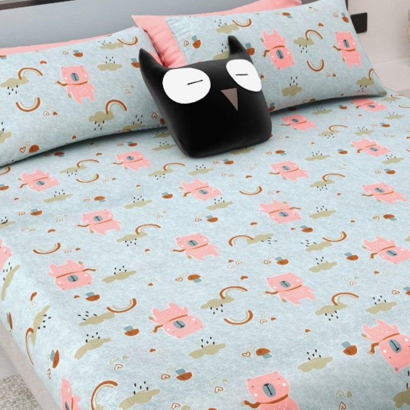 Luxe Layers Pure Cotton Kids King Size Double Bedsheet with Two Pillow Covers 100 X 108 Inches 100 Pure Cotton 300 TC Soft Hypoallergenic Bed Sheet Kitten Print  - Image 2