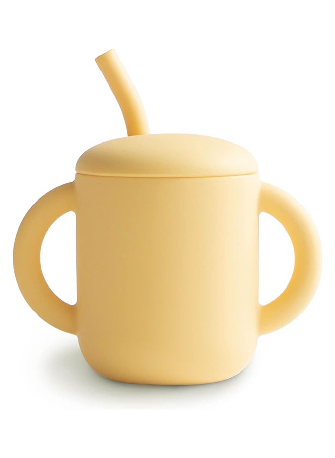 Mushie Silicone Training Cup + Straw Pale Daffodil - Image 1