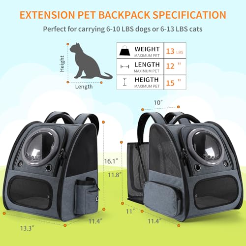 Groxkox Bubble Cat Backpack Carrier, Expandable Cat Carrier Backpack,Breathable Pet Backpack for Medium Cat,Kitten and Small Puppy, Large Space,Portable Bags Foldable Dog Backpack for Traveling,Hiking(Grey) - Image 2