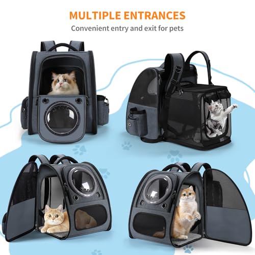 Groxkox Bubble Cat Backpack Carrier, Expandable Cat Carrier Backpack,Breathable Pet Backpack for Medium Cat,Kitten and Small Puppy, Large Space,Portable Bags Foldable Dog Backpack for Traveling,Hiking(Grey) - Image 4