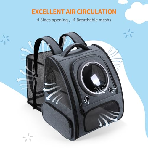 Groxkox Bubble Cat Backpack Carrier, Expandable Cat Carrier Backpack,Breathable Pet Backpack for Medium Cat,Kitten and Small Puppy, Large Space,Portable Bags Foldable Dog Backpack for Traveling,Hiking(Grey) - Image 5