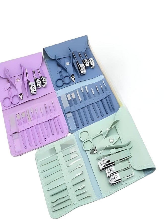 Veoni Belle Stainless Steel 16-in-1 Manicure Pedicure Grooming Kit | Nail Clipper Set for Hand, Foot & Face Care | Travel Case Included | Multicolor - Image 1