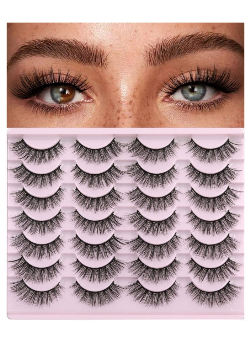 14 زوجًا من الأهداب الصناعية، أهداب صناعية ثلاثية الأبعاد من فرو المنك بطول 14 مم، شكل طبيعي، كثيفة وناعمة، مناسبة لأسلوب مكياج عيون القطط. - Image 1