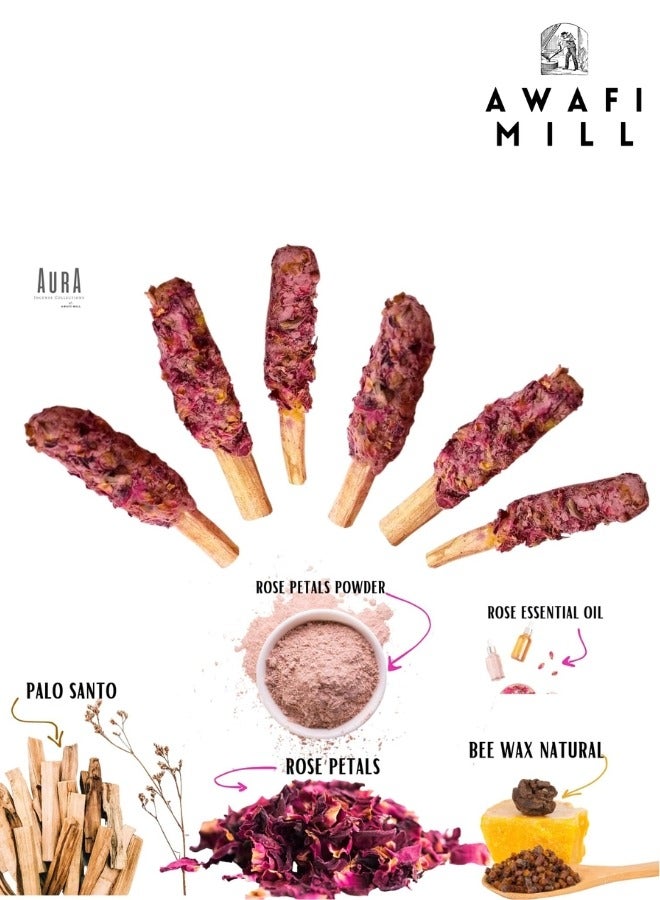 Awafi Mill Palo Santo Rose Fusion Smudge Pops | Beeswax Rose Oil Rose Petal Powder  - Image 3