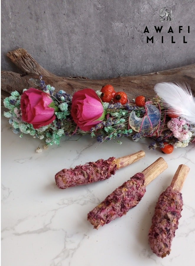 Awafi Mill Palo Santo Rose Fusion Smudge Pops | Beeswax Rose Oil Rose Petal Powder  - Image 5
