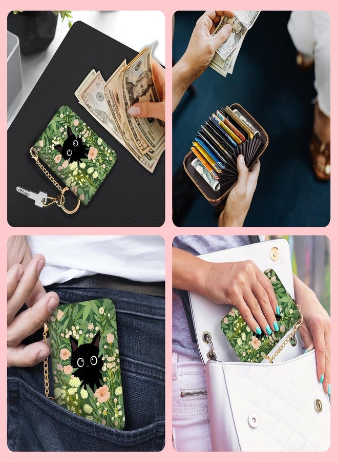 Blusabaca Women's Black Cat Floral RFID Wallet, Waterproof, Leather, 12 Card Slots, 2 Pockets for Coins, 2.5 in x 3.5 in - Image 3