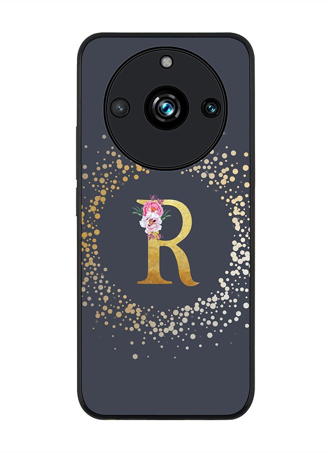 Stylizedd Rugged Black Edge case for Realme 11 Pro/Realme 11 Pro+, Slim fit Phone Case Cover- Custom Monogram Initial Letter Floral Pattern Alphabet - R (Grey) - Image 1