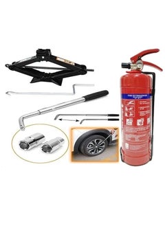 ABBASALI Car Breakdown/Emergency Spare Type Kit - - 2 Tonne Scissor Jack + Extendable Wheel Brace Socket Wrench Tyre Repair Kit + 1 Kg Fire Extinguisher For Van  - Image 1