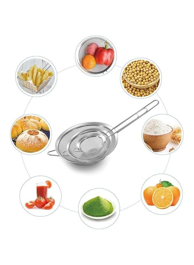 بيوينتي سكاي-تاتش مجموعة مصفاة شبكية دقيقة من الستانلس ستيل بمقبض من 3 قطع - 3 مقاسات (20 سم، 14 سم، 12 سم) للمطبخ والطعام والشاي والقهوة والعصير والكينوا والارز والدقيق والخبز والطبخ - متينة - Image 2