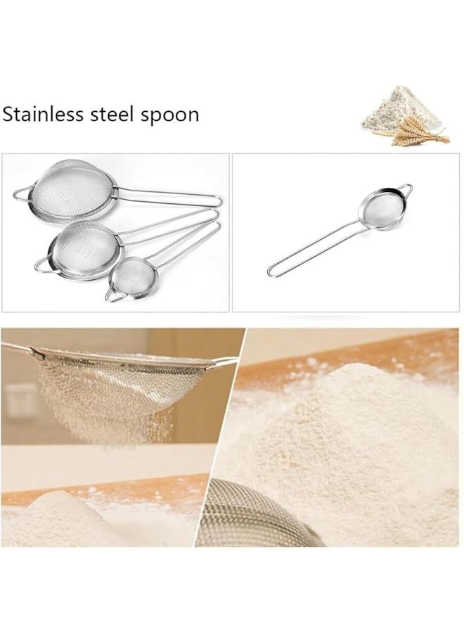 بيوينتي سكاي-تاتش مجموعة مصفاة شبكية دقيقة من الستانلس ستيل بمقبض من 3 قطع - 3 مقاسات (20 سم، 14 سم، 12 سم) للمطبخ والطعام والشاي والقهوة والعصير والكينوا والارز والدقيق والخبز والطبخ - متينة - Image 3