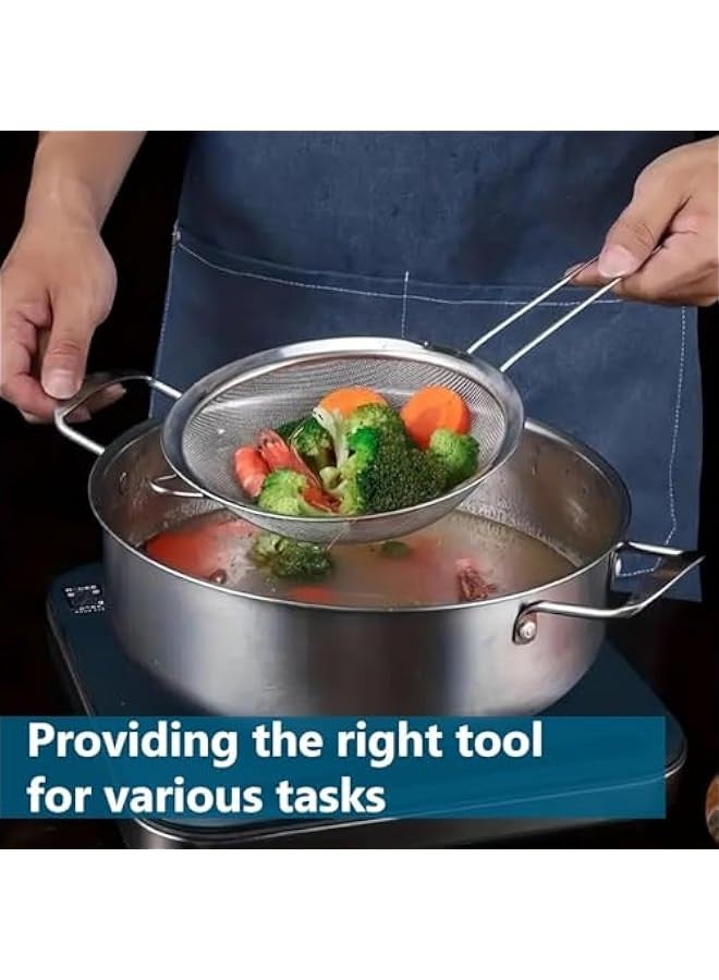 بيوينتي سكاي-تاتش مجموعة مصفاة شبكية دقيقة من الستانلس ستيل بمقبض من 3 قطع - 3 مقاسات (20 سم، 14 سم، 12 سم) للمطبخ والطعام والشاي والقهوة والعصير والكينوا والارز والدقيق والخبز والطبخ - متينة - Image 4