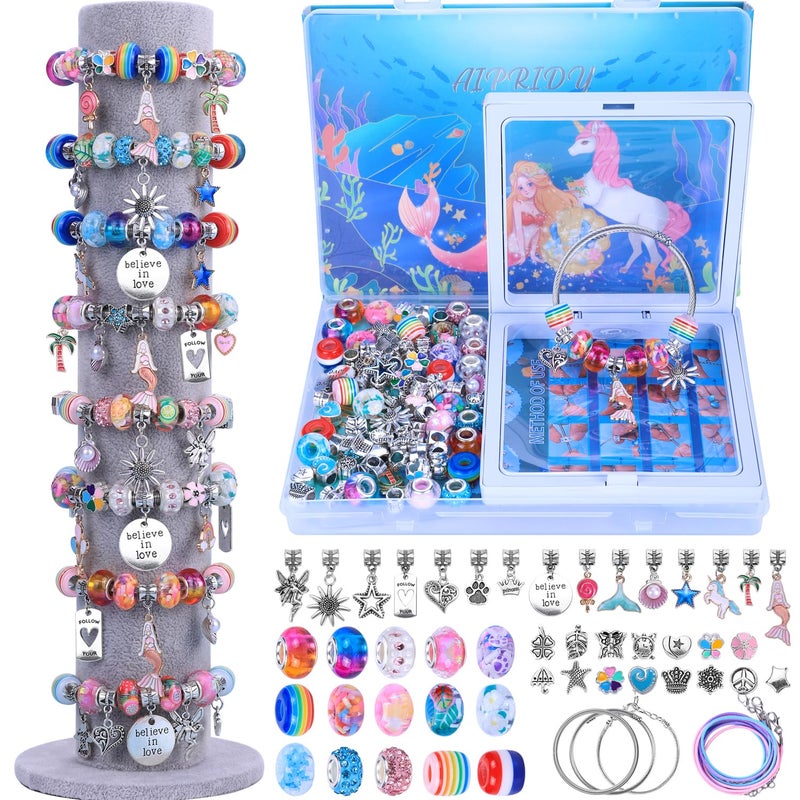 AIPRIDY Charm Bracelet Making KitUnicorn Mermaid Crafts Gifts Set Can Inspires Imagination and CreativityJewelry Making Kit Perfect Gifts for Girls 512 Years Old72 Pieces Mermaid Aqua - Image 2