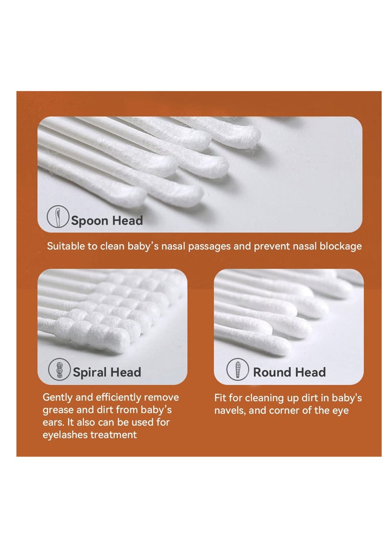 ECVV 200 Count Baby Cotton Swabs Double-ended Spiral Head Earpick Cotton Tips Multipurpose Ear Spoon Cotton Buds for Ear, Beauty Care, Cleaning  - Image 2