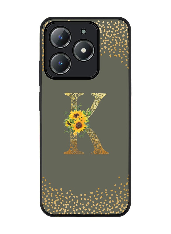 Stylizedd For Realme C63 / Realme C61 4G Case,Slim fit Camera Protection, Shockproof Thin Phone cover  - Custom Floral Monogram - K  (Olive Green ) - Image 1
