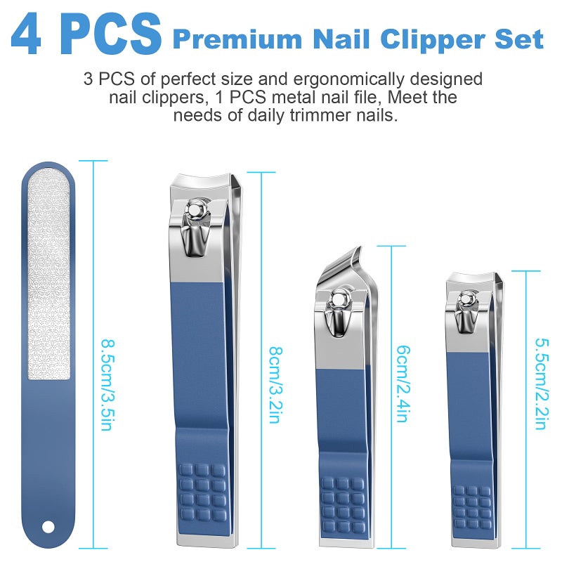 DUCOO Nail Clipper Set, 4 PCS Ultra Sharp Nail Clippers for Men, Women, Adults Toenail Fingernail Clippers, Stainless Steel Nail Cutter & File, Blue - Image 2