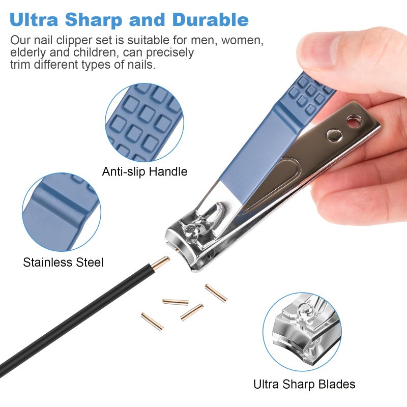DUCOO Nail Clipper Set, 4 PCS Ultra Sharp Nail Clippers for Men, Women, Adults Toenail Fingernail Clippers, Stainless Steel Nail Cutter & File, Blue - Image 3
