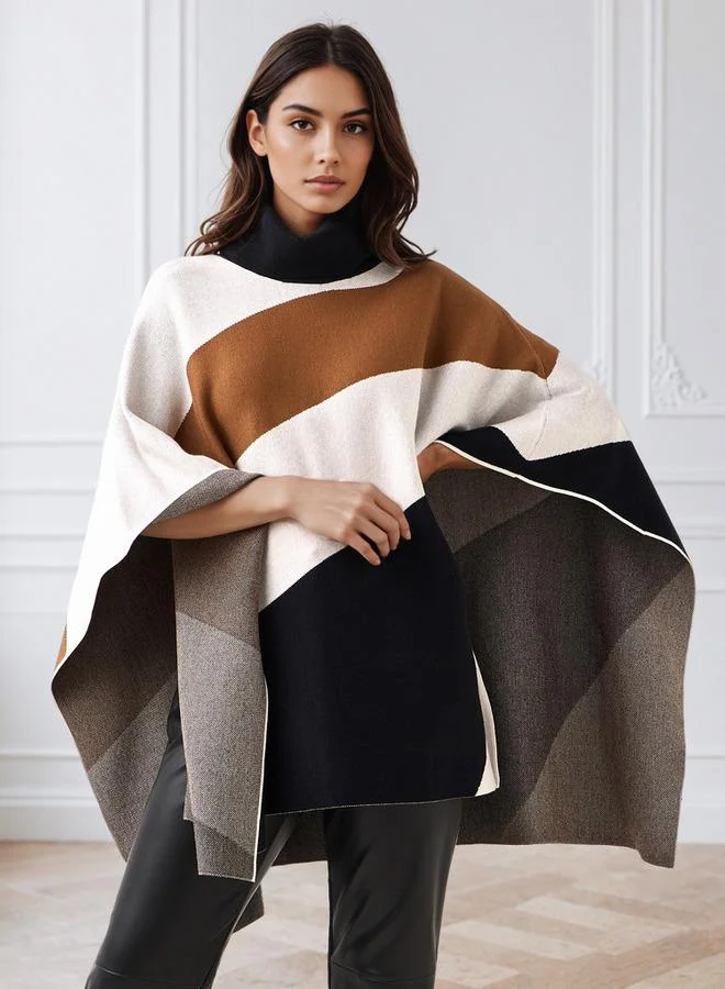 Iconic Iconic Colourblock High Neck Poncho