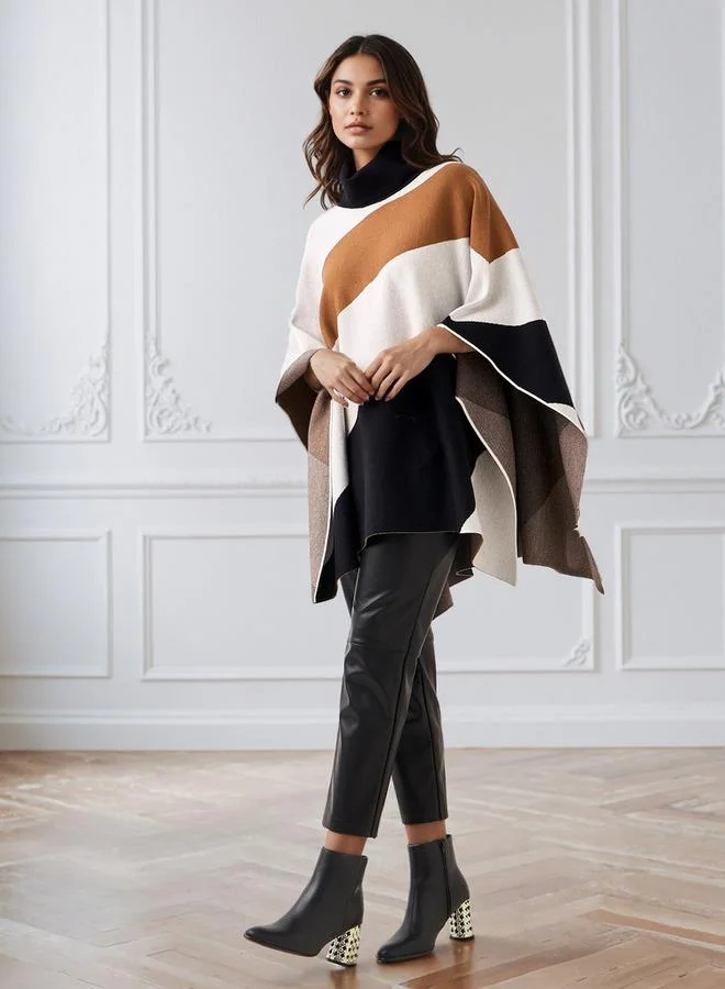 Iconic Iconic Colourblock High Neck Poncho