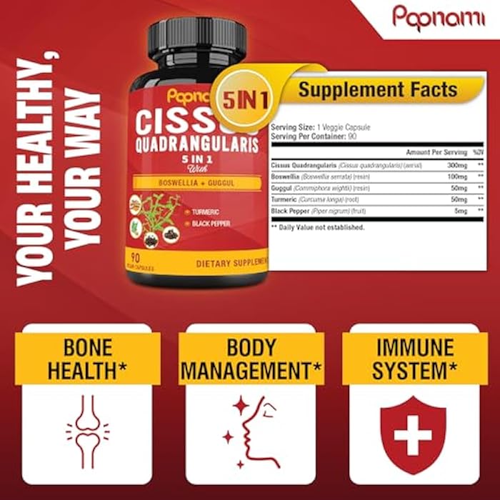 Papnami Super Cissus Quadrangularis Extract Capsules with Boswellia, Guggul, Turmeric, Pepper | 3 Months Supply - Image 3
