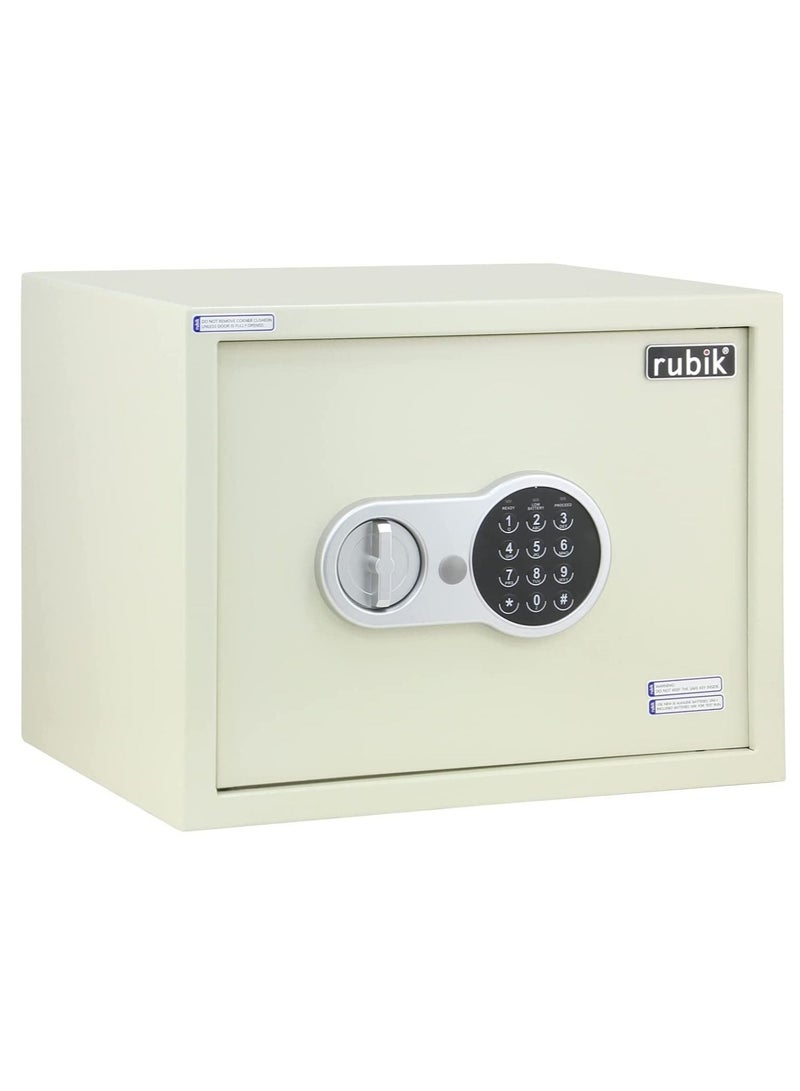 Rubik Safe Box, Large A4 Documents Size Security Locker with Digital Keypad and Key Lock for Cash Jewelry Passports Home Office (Size 30x38x30cm) Off White - Image 1