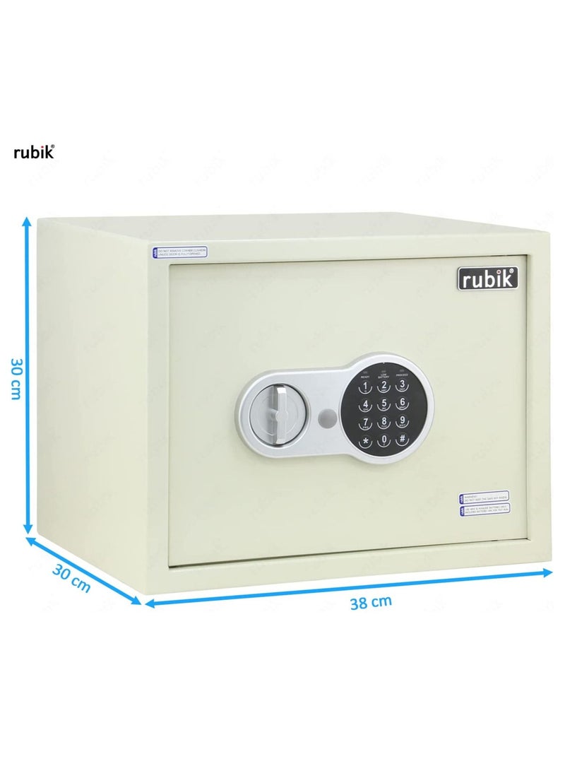 Rubik Safe Box, Large A4 Documents Size Security Locker with Digital Keypad and Key Lock for Cash Jewelry Passports Home Office (Size 30x38x30cm) Off White - Image 2