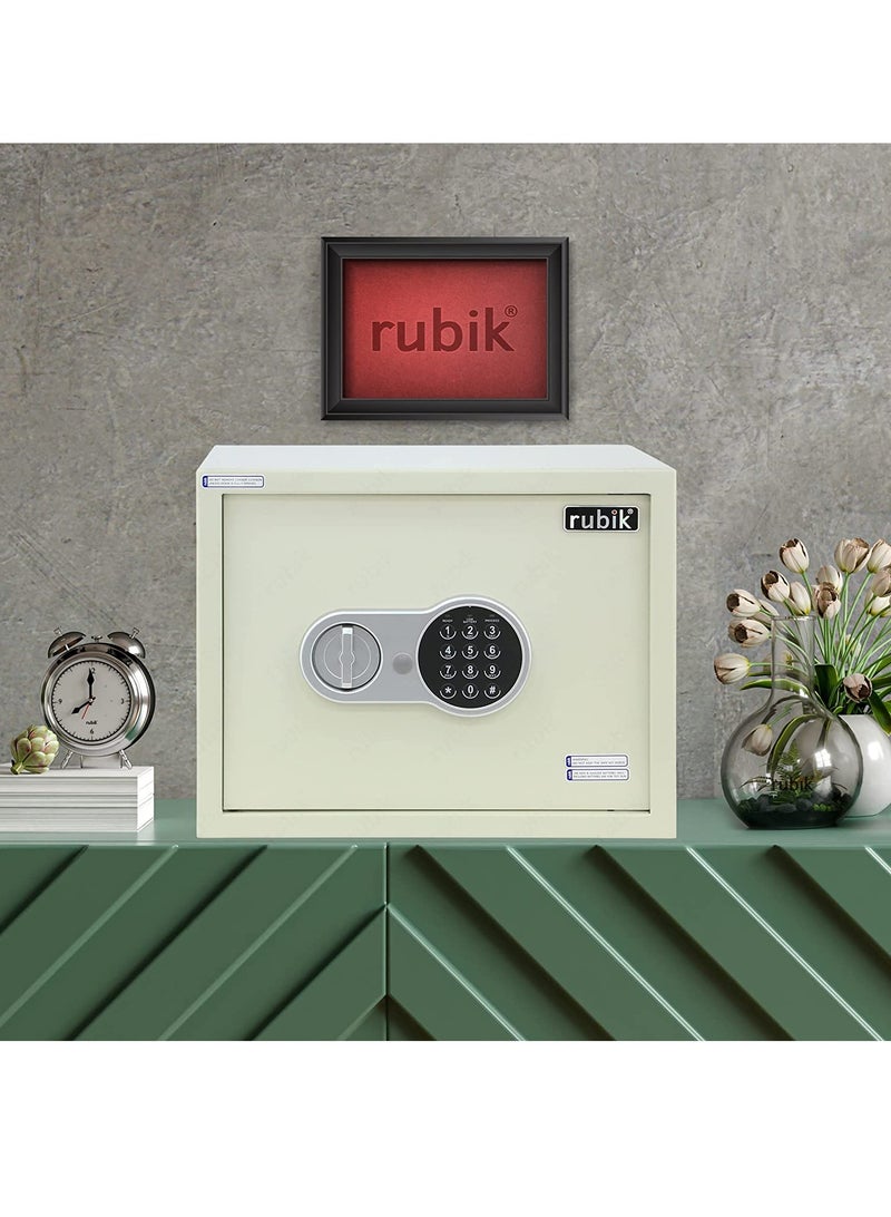 Rubik Safe Box, Large A4 Documents Size Security Locker with Digital Keypad and Key Lock for Cash Jewelry Passports Home Office (Size 30x38x30cm) Off White - Image 5
