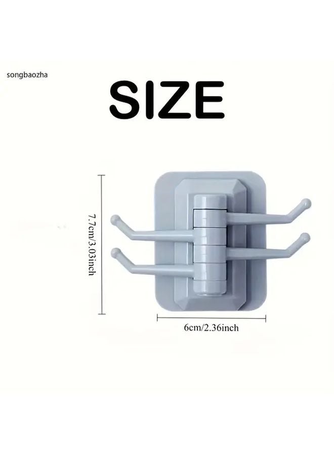 3 Pack Blue Adhesive Rotating Hooks Multi Functional Towel Rack Wall Mounted For Bathroom Kitchen - Image 4