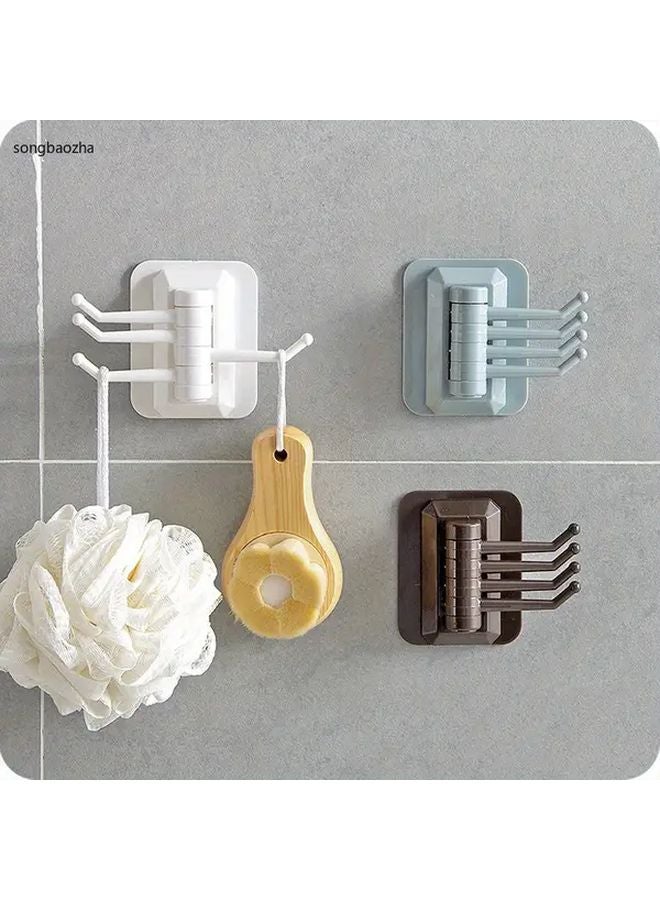 3 Pack Blue Adhesive Rotating Hooks Multi Functional Towel Rack Wall Mounted For Bathroom Kitchen - Image 2