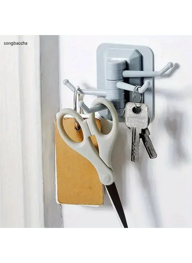 3 Pack Blue Adhesive Rotating Hooks Multi Functional Towel Rack Wall Mounted For Bathroom Kitchen - Image 3