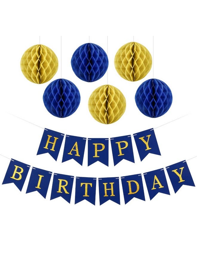 LeeSky Navy Blue and Gold Happy Birthday Banner Happy Birthday Navy Blue Banner, Happy Birthday Sign for Navy Blue Birthday Party Banner Decorations - Image 1
