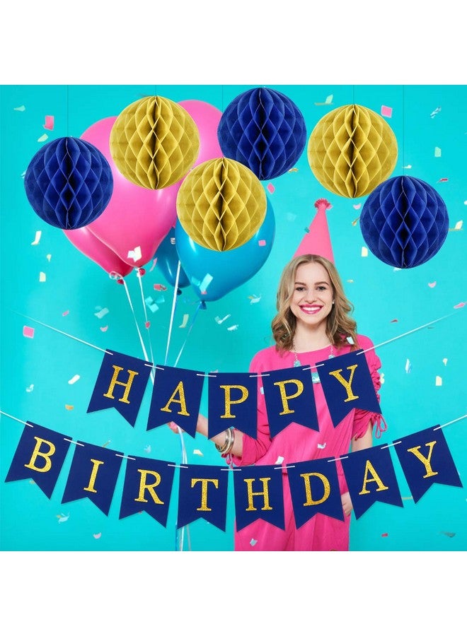 LeeSky Navy Blue and Gold Happy Birthday Banner Happy Birthday Navy Blue Banner, Happy Birthday Sign for Navy Blue Birthday Party Banner Decorations - Image 3