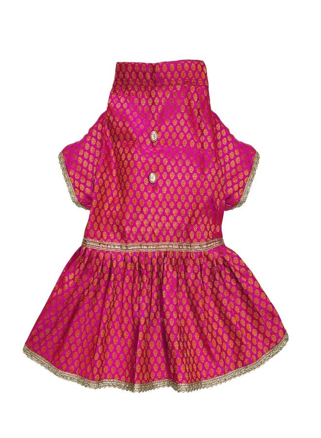 PawsIndia Traditional Royal Brocade Dress for Cats - Indian Ethnic Pet Outfit for Weddings & Festivals - Pink Designer Cat Clothes - Comfortable Cat Dress for Small to Large Breeds - Image 2