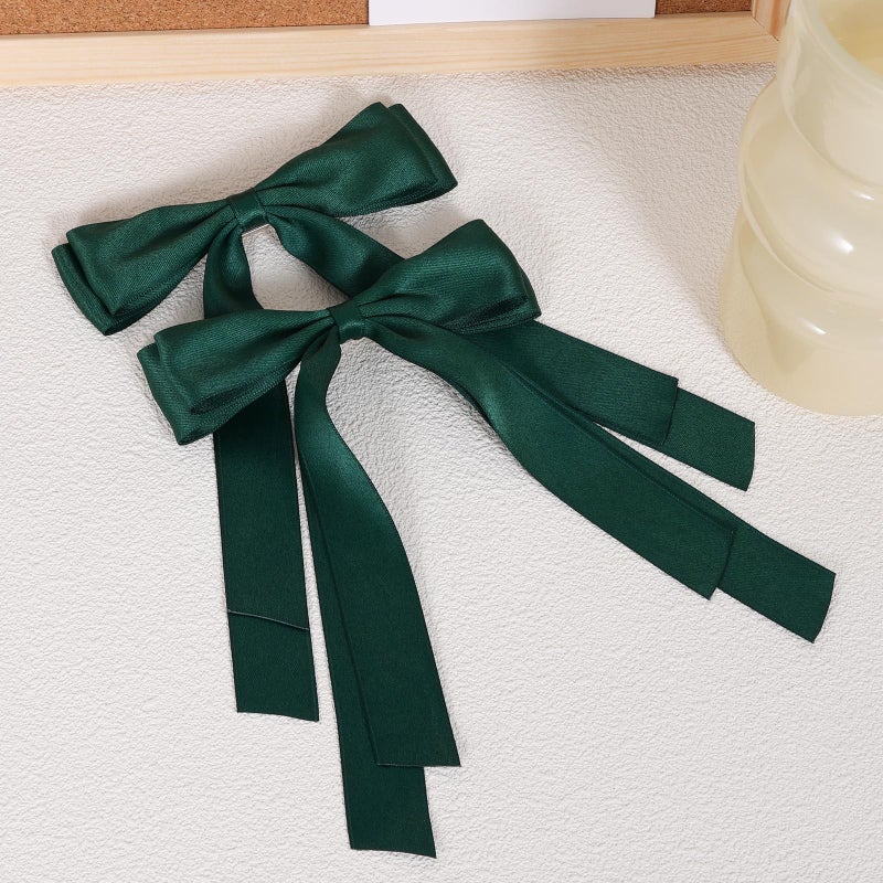 Miroksh 5.5in Hair Clips for Women Dark Green Tassel Ribbon Bow-knot Hairpins with Long Tail,Solid Satin Polyester Alligator Barrettes Claw Clips for Girls Stylish Hair Accessories - Image 2