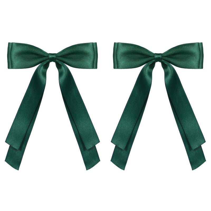 Miroksh 5.5in Hair Clips for Women Dark Green Tassel Ribbon Bow-knot Hairpins with Long Tail,Solid Satin Polyester Alligator Barrettes Claw Clips for Girls Stylish Hair Accessories - Image 1