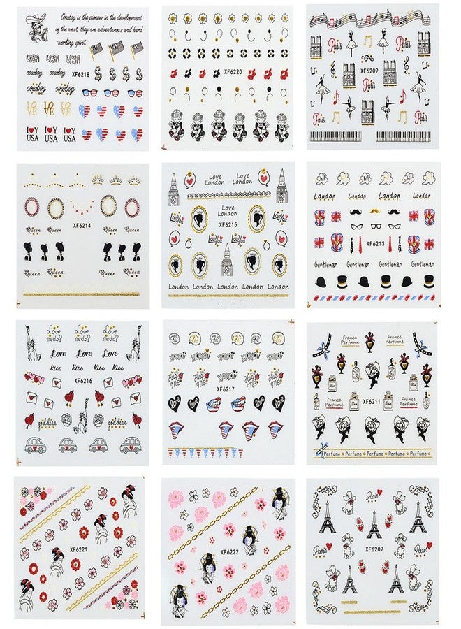 ALLYDREW 24 Sheets Globetrotter Nail Stickers Nail Art Paris Nail Stickers Patriotic Nails - Image 2