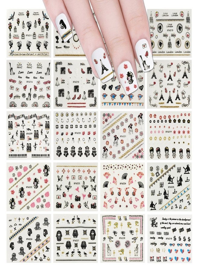 ALLYDREW 24 Sheets Globetrotter Nail Stickers Nail Art Paris Nail Stickers Patriotic Nails - Image 1