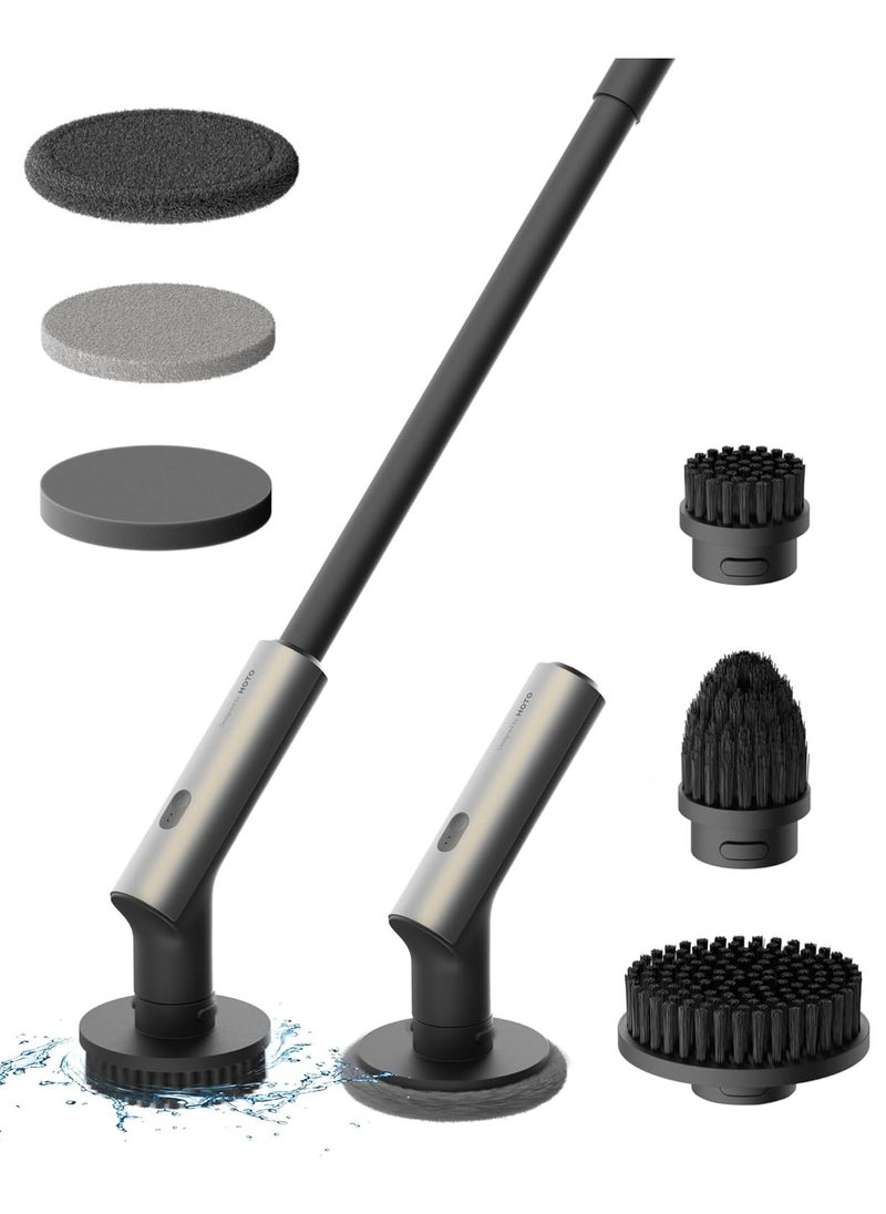 HOTO HOTO Electric Spin Scrubber, IPX7 Full Body Waterproof Bathroom Cleaning Brush, Max 22 in-lb, Shower Scrubber Brush with Long Handle, 6 Brush Heads, Power Scrubber for Shower, Bathroom, Floor, Tile  - Image 1
