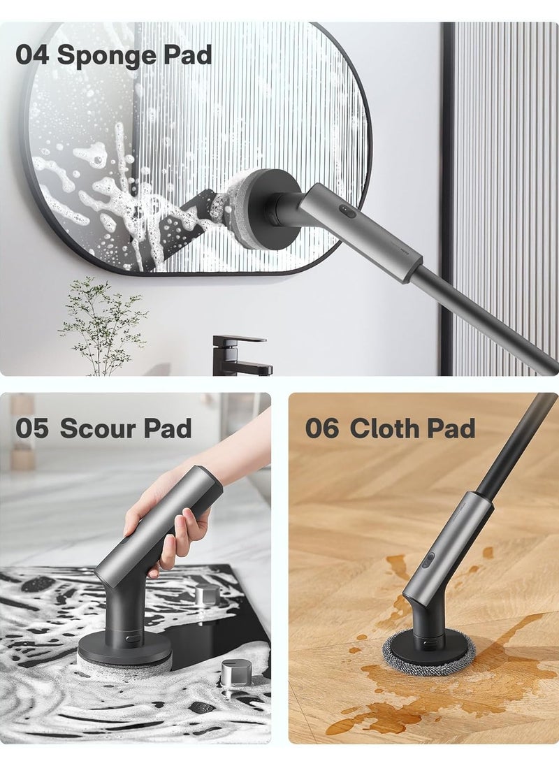 HOTO - HOTO Electric Spin Scrubber, IPX7 Full Body Waterproof Bathroom Cleaning Brush, Max 22 in-lb, Shower Scrubber Brush with Long Handle, 6 Brush Heads, Power Scrubber for Shower, Bathroom, Floor, Tile - Image 1