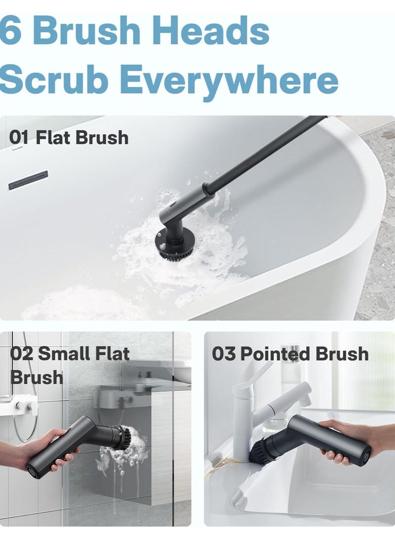 HOTO - HOTO Electric Spin Scrubber, IPX7 Full Body Waterproof Bathroom Cleaning Brush, Max 22 in-lb, Shower Scrubber Brush with Long Handle, 6 Brush Heads, Power Scrubber for Shower, Bathroom, Floor, Tile - Image 1