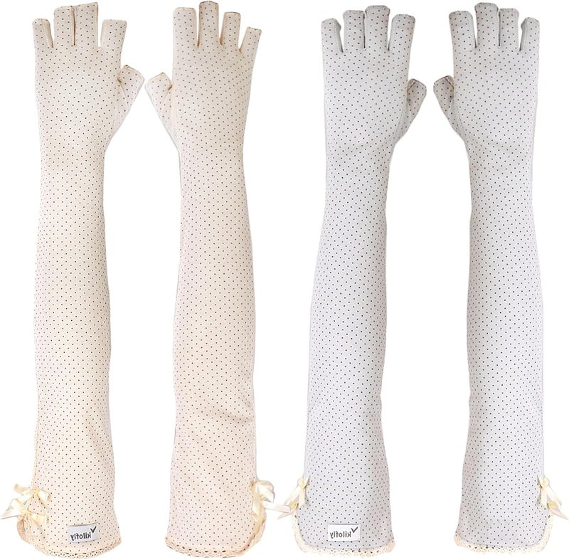 kilofly Women's Long Anti-UV Breathable Arm Sun Block Driving Gloves, 2 Pairs - Image 1