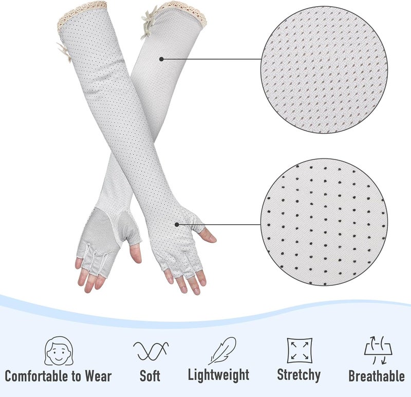 kilofly Women's Long Anti-UV Breathable Arm Sun Block Driving Gloves, 2 Pairs - Image 3